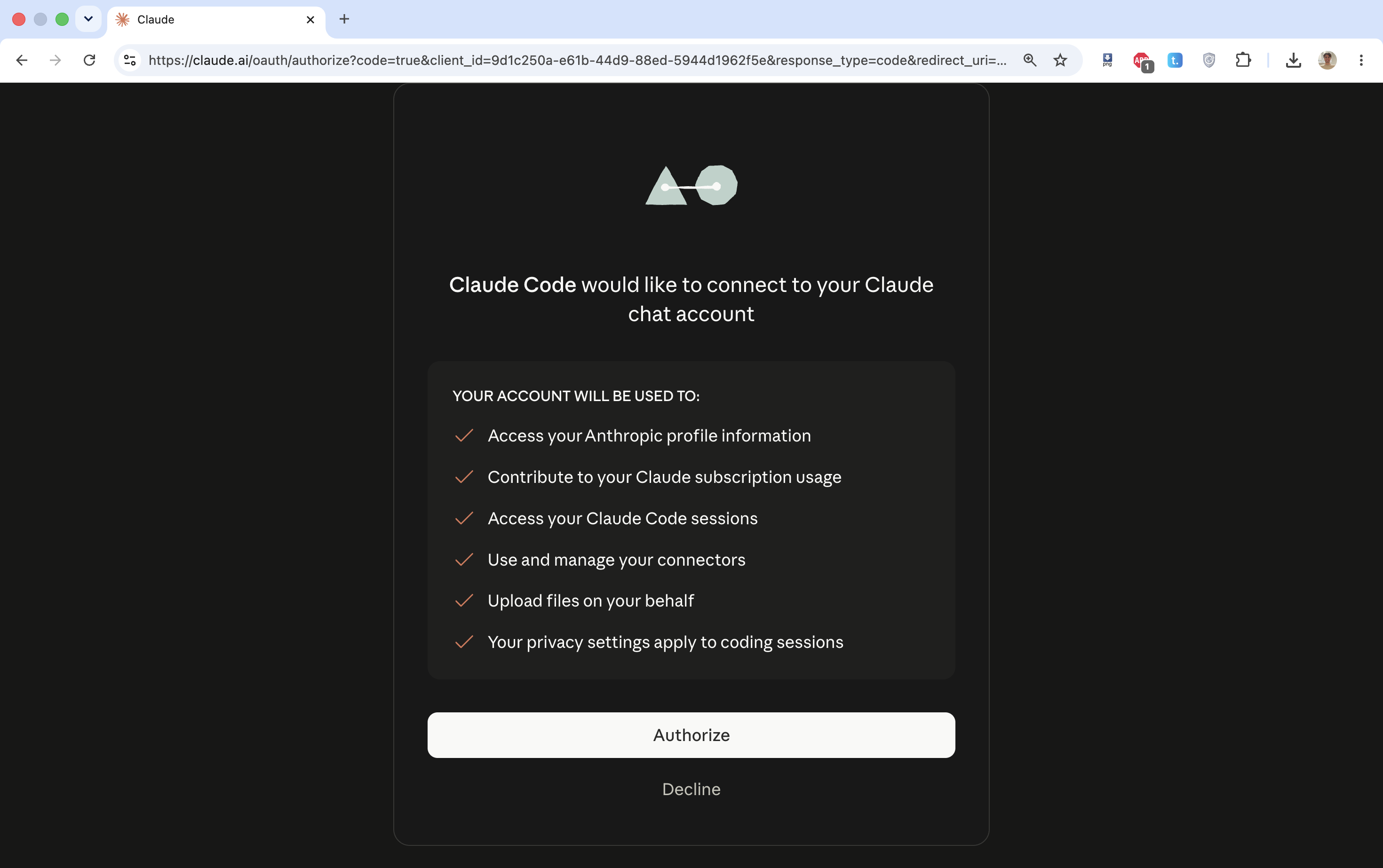 Claude Code browser authorization page