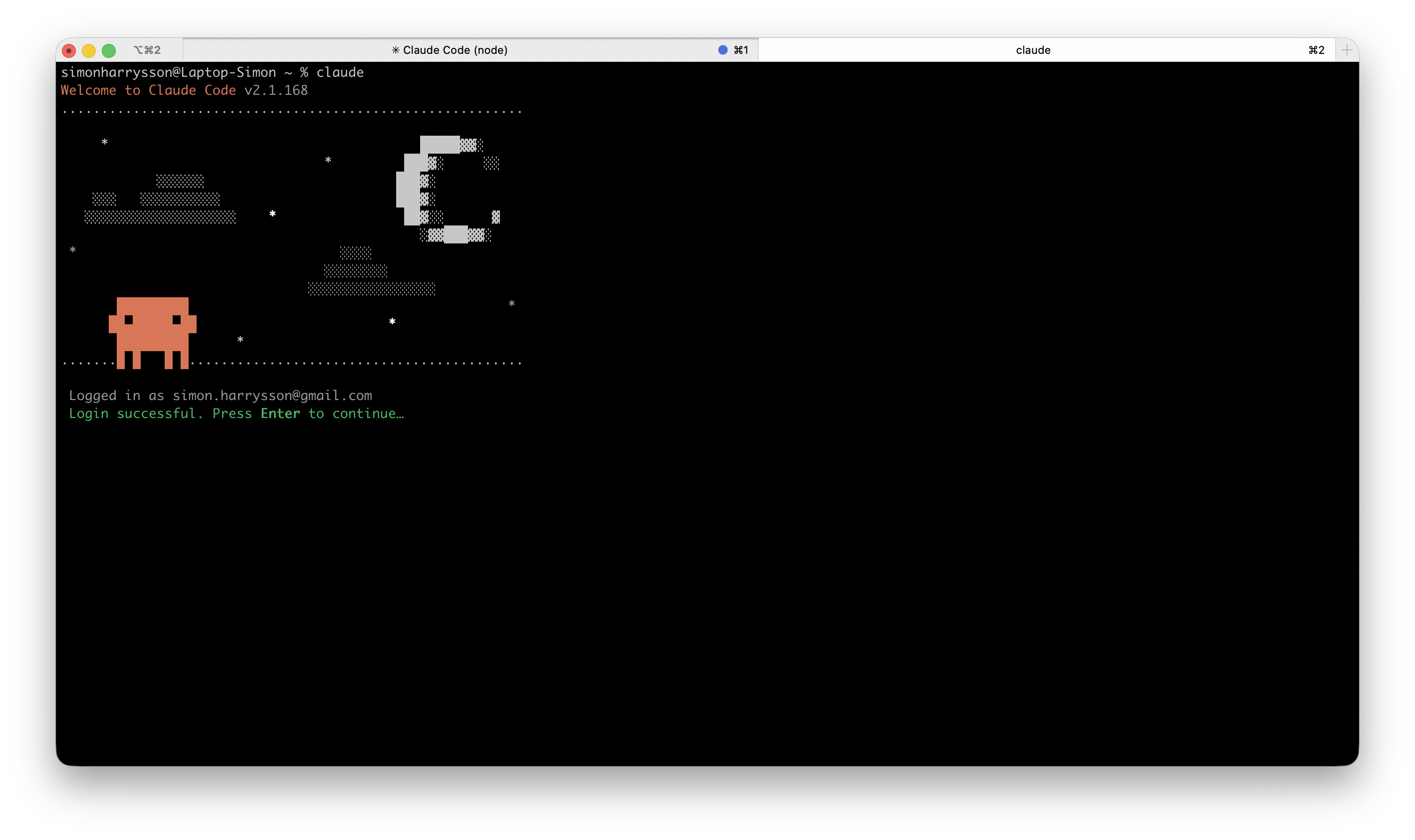 Claude Code terminal login success