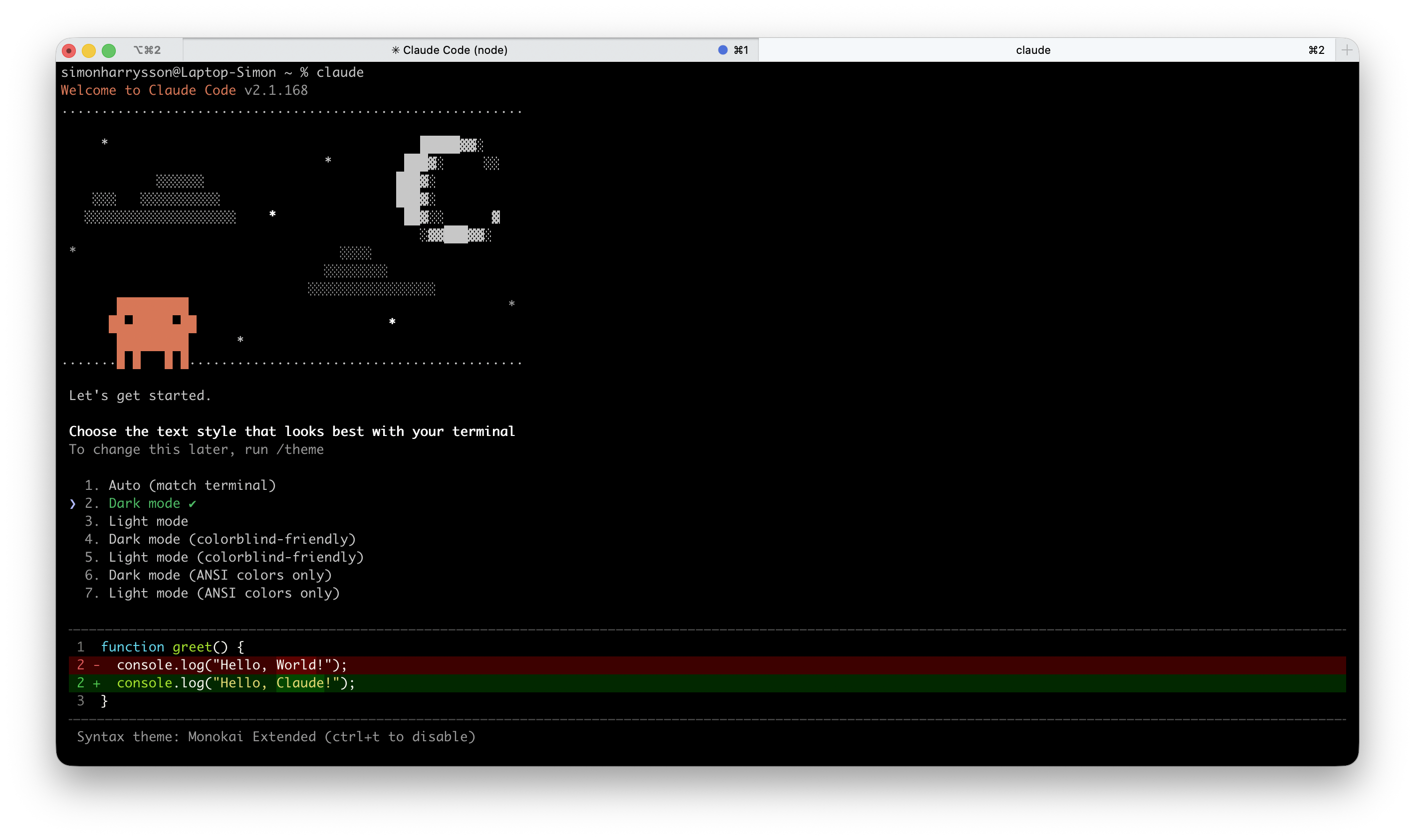 Claude Code theme selection screen