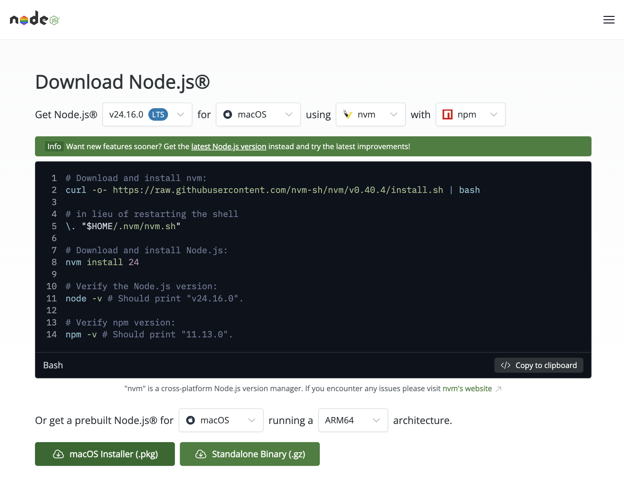 Node.js download page