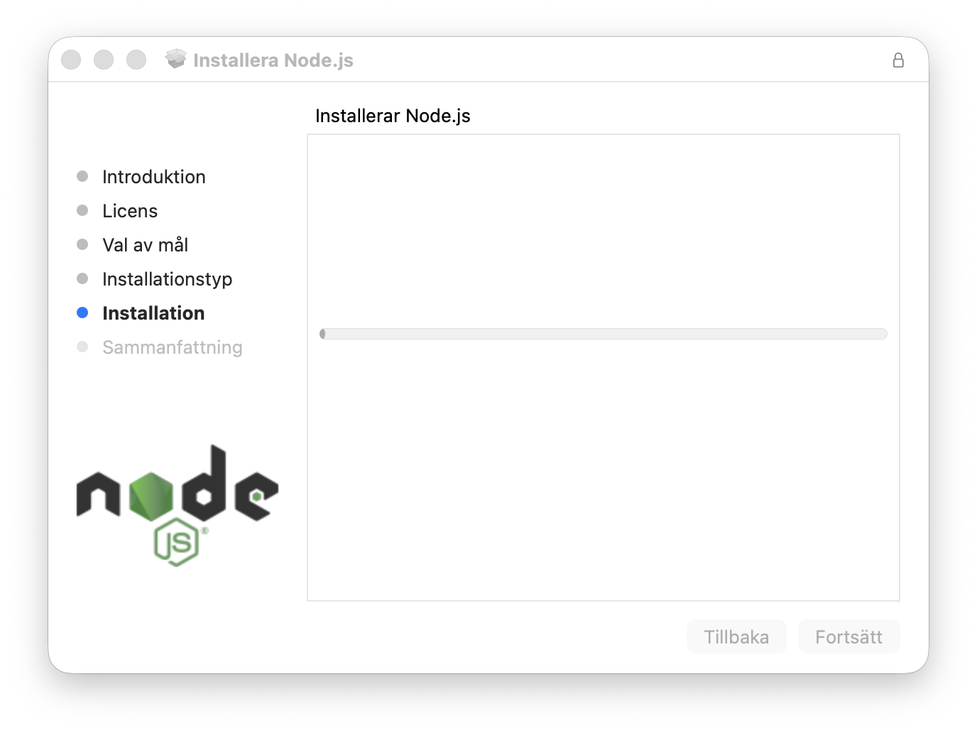 Node.js installer progress